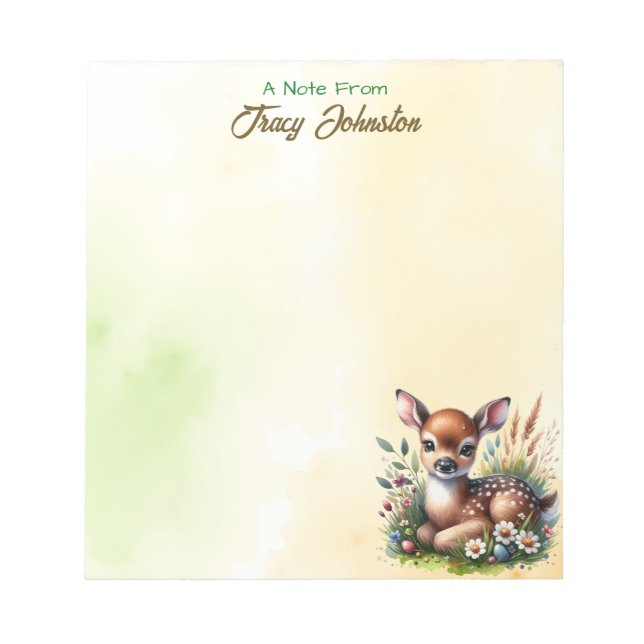Personalised From the Desk of Watercolor Deer Notepad (Front)