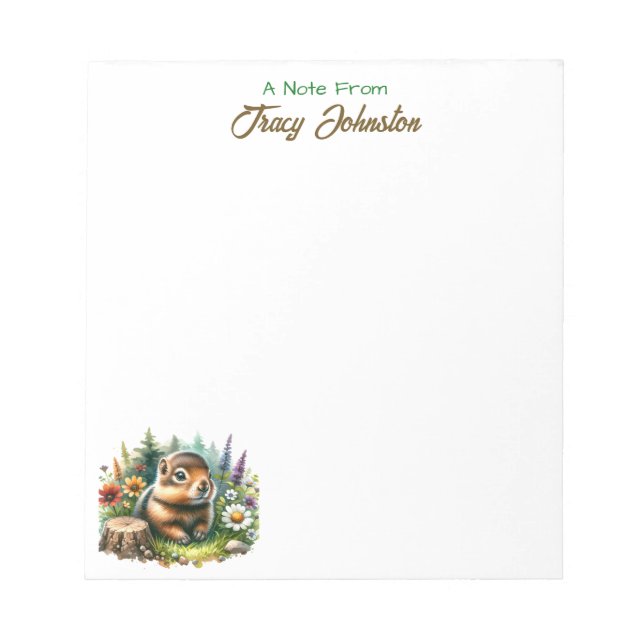 Personalised From the Desk of Watercolor Groundhog Notepad (Front)