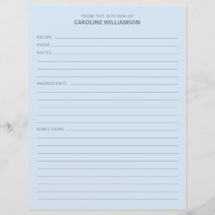 Personalised From the Kitchen of Name Blue Recipe