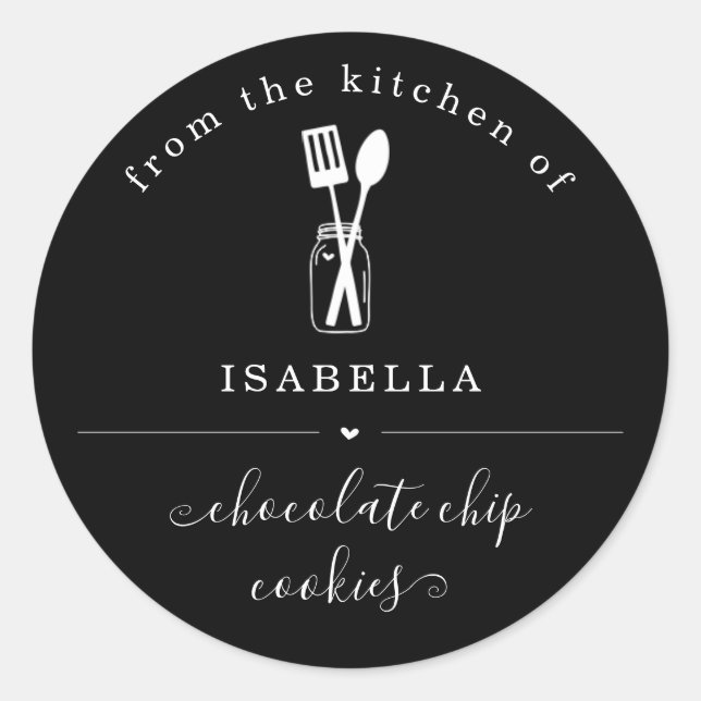 Personalised From the Kitchen on Black Background Classic Round Sticker (Front)