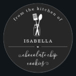 Personalised From the Kitchen on Black Background Classic Round Sticker<br><div class="desc">Personalised From the Kitchen of Sticker on a Black Background - A wonderfully simple and cute seal for the packaging of your baked good.</div>