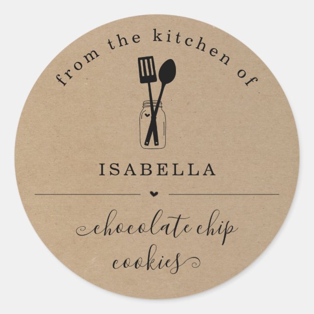 Personalised From the Kitchen on Kraft Background Classic Round Sticker (Front)