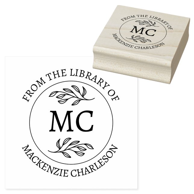 Personalised From the Library of Monogram Book Rubber Stamp (From the Library of - personalized monogram initials with custom text and name book lovers stamp)