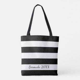 Personalised Front and Back Black Striped Tote Bag