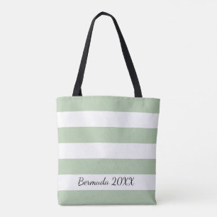 Personalised Front and Back Sage Striped Tote Bag