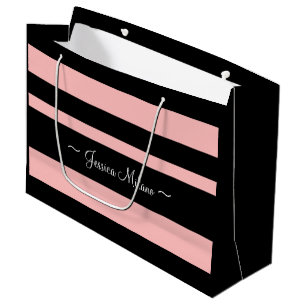 Personalised Front Back Pink and Black Paper Bag