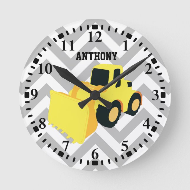 Personalised Front End Loader Construction Truck Round Clock (Front)