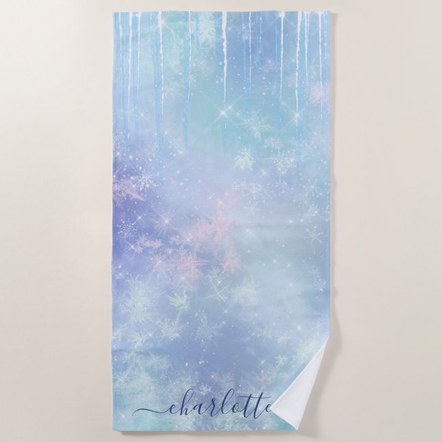Personalised Frozen Icicles Beach Towel (Front)