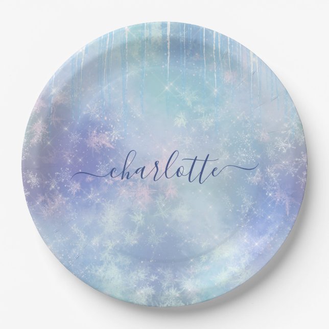 Personalised Frozen Icicles Short Paper Plate (Front)