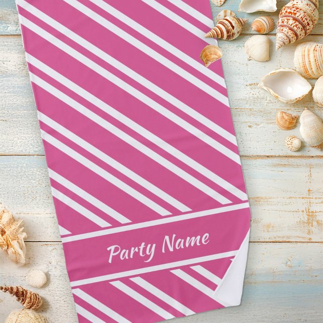Personalised Fuchsia Pink and White Stripes Beach Towel (Creator Uploaded)