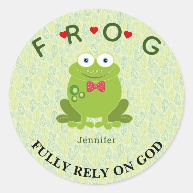 Personalised Fully Rely on God Frog Classic Round  Classic Round Sticker (Front)