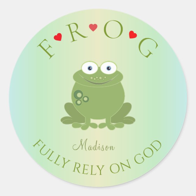 Personalised Fully Rely on God Frog Classic Round  Sticker (Front)