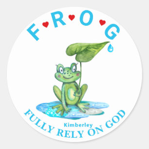 Personalised Fully Rely on God Frog Classic Round  Sticker