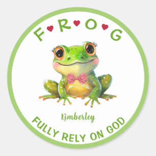 Personalised Fully Rely on God Frog Classic Round Sticker