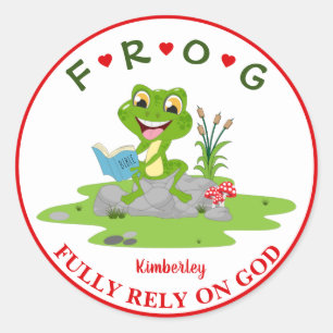 Personalised Fully Rely on God Frog Classic Round  Sticker