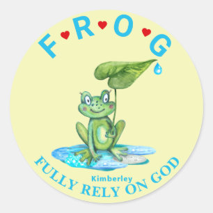 Personalised Fully Rely on God Frog Classic Round  Sticker