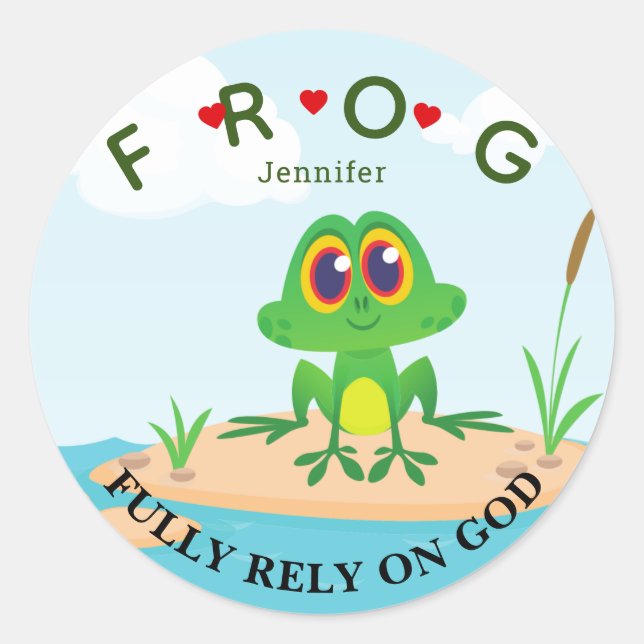 Personalised Fully Rely on God Frog Classic Round  Sticker (Front)