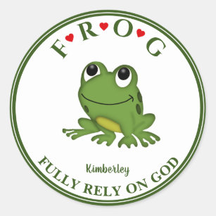 Personalised Fully Rely on God Frog Classic Round Sticker