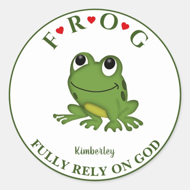 Personalised Fully Rely on God Frog Classic Round Sticker (Front)