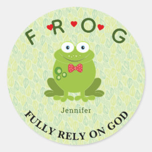 Personalised Fully Rely on God Frog Classic Round  Sticker