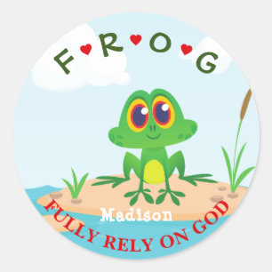 Personalised Fully Rely on God Frog Pond Classic Round Sticker
