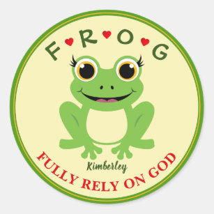 Personalised Fully Rely on God Girl Frog Classic Round Sticker