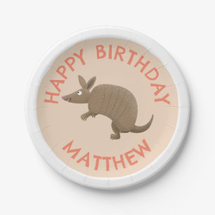 Personalised fun armadillo happy birthday cartoon paper plate