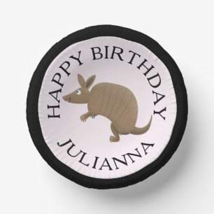 Personalised fun armadillo happy birthday cartoon paper plate