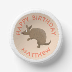 Personalised fun armadillo happy birthday cartoon paper plate