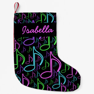 Personalised Fun Bright Neon Music Note Collage Small Christmas Stocking