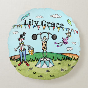 Personalised Fun Circus Themed Round Cushion