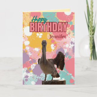 Personalised Fun, Colourful Pelican Birthday Card