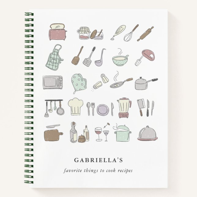Personalised Fun Cooking Icons Recipe Notebook (Front)