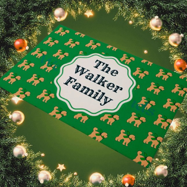 Personalised Fun Doodle Dog Green Doormat (A Doodle Dog welcome with this personalized door mat!)