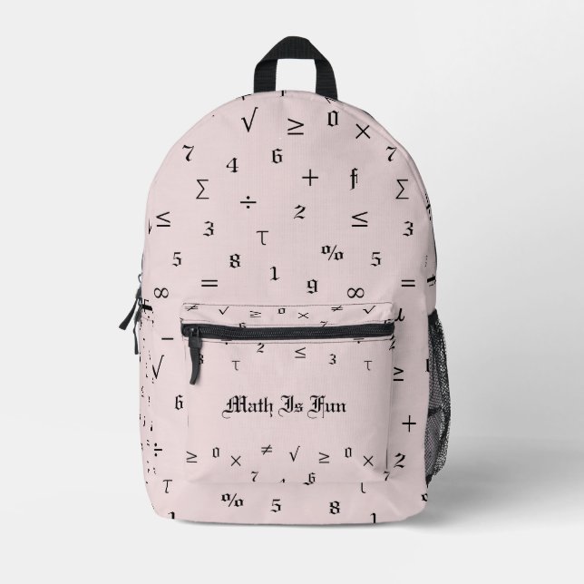 Personalised Fun Elegant Mathematical Symbols Pink Printed Backpack (Front)