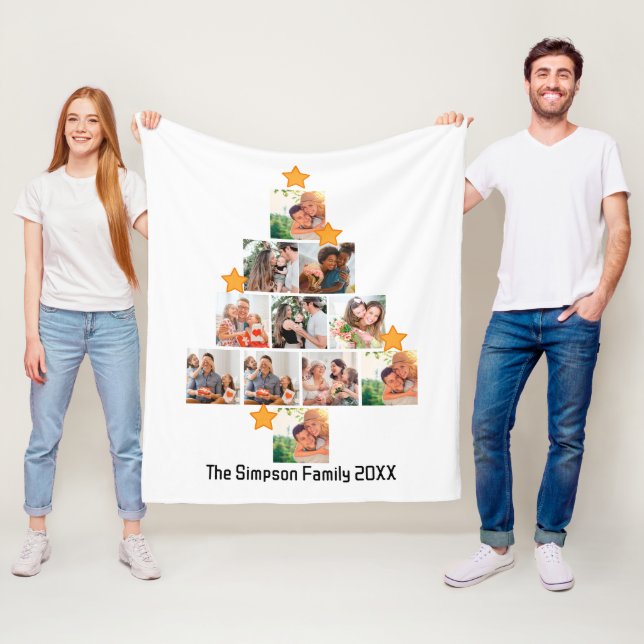 Personalised Fun Family Christmas 11 Photo Collage Fleece Blanket (In Situ)