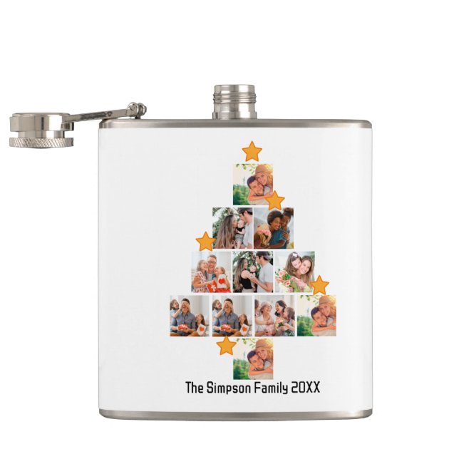 Personalised Fun Family Christmas 11 Photo Collage Hip Flask (Opened)