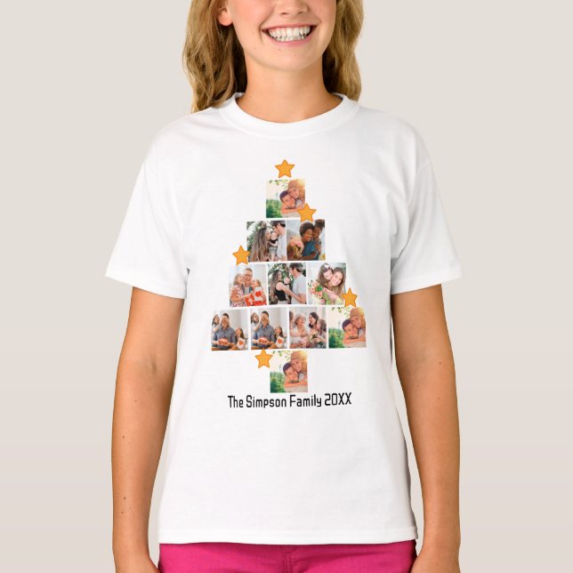 Personalised Fun Family Christmas 11 Photo Collage T-Shirt (Front)