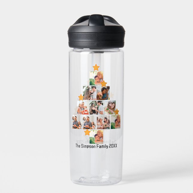 Personalised Fun Family Christmas 11 Photo Collage Water Bottle (Front)