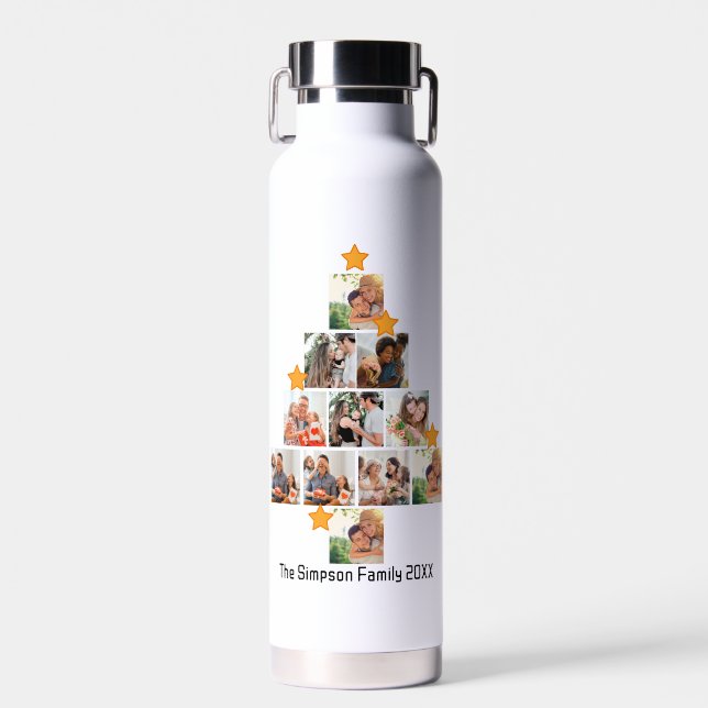 Personalised Fun Family Christmas 11 Photo Collage Water Bottle (Front)