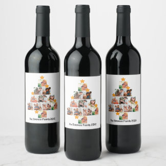 Personalised Fun Family Christmas 11 Photo Collage Wine Label