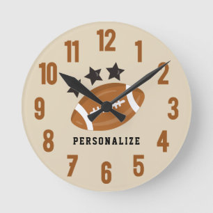 Personalised Fun Football With Stars Custom Text Round Clock