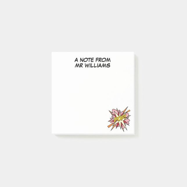 Personalised Fun Modern Cool Comic Book POP Post-it Notes (Front)