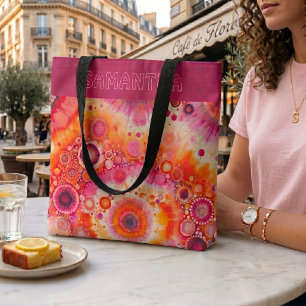Personalised Fun Orange Hot Pink Batik Art Pattern Tote Bag