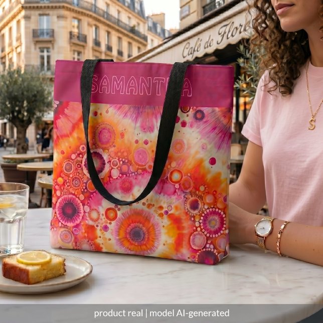Personalised Fun Orange Hot Pink Batik Art Pattern Tote Bag (Creator Uploaded)