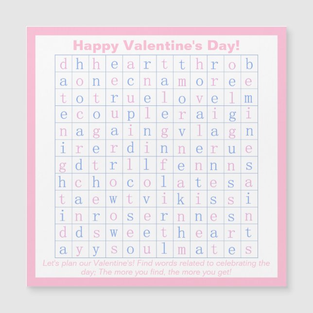 Personalised Fun, Pink Valentine's Day Word Puzzle (Front)