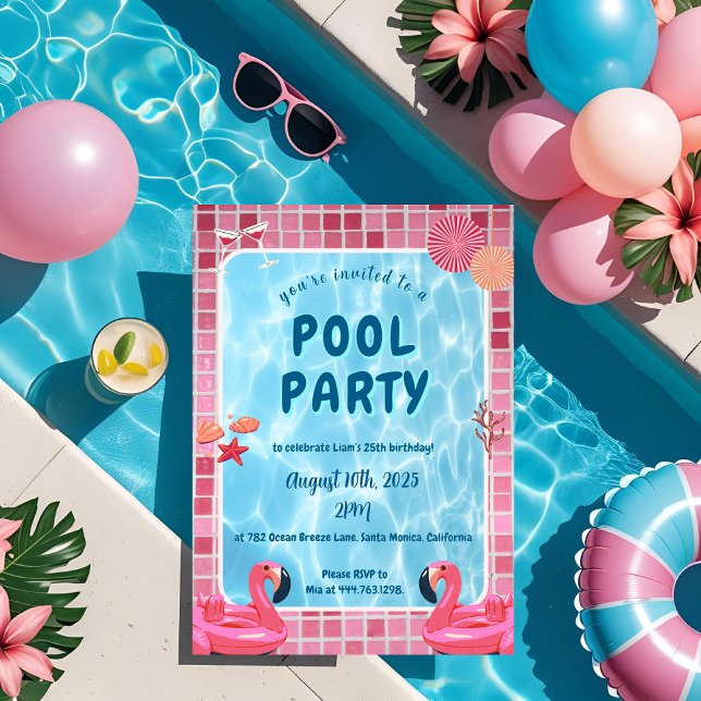 Personalised Fun Pool Party Birthday Invitation (Creator Uploaded)