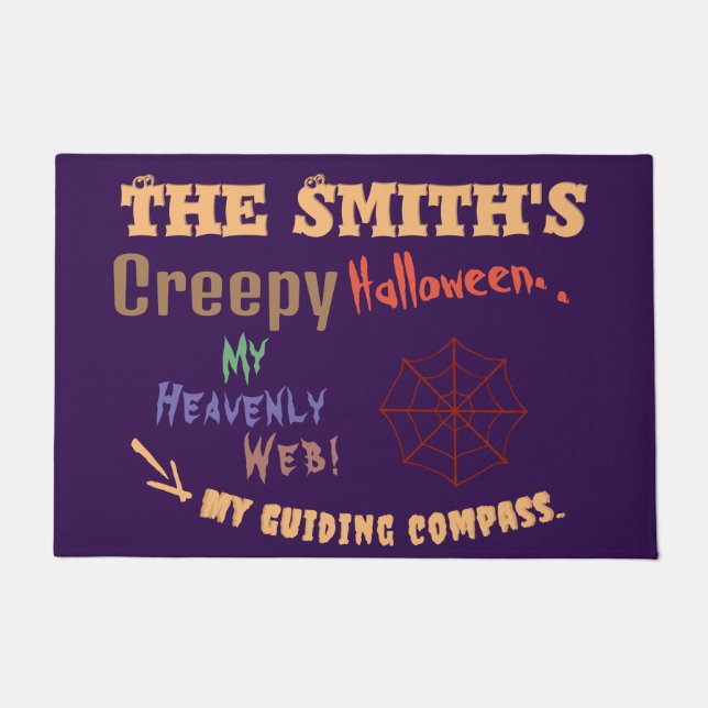 Personalised Fun Purple Halloween Spider Web Doormat (Front)