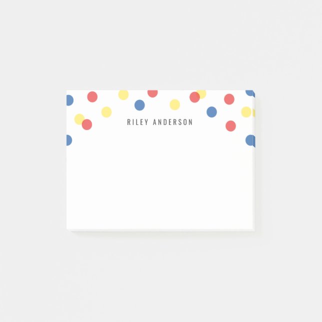 Personalised Fun Red Blue Yellow Confetti Post-it Notes (Front)