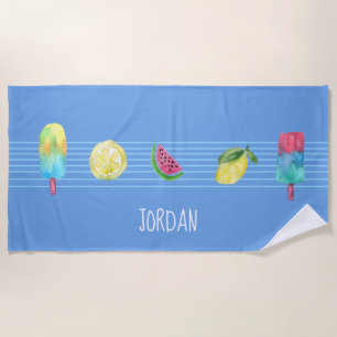 Personalised fun summer fruits popsicles  beach towel